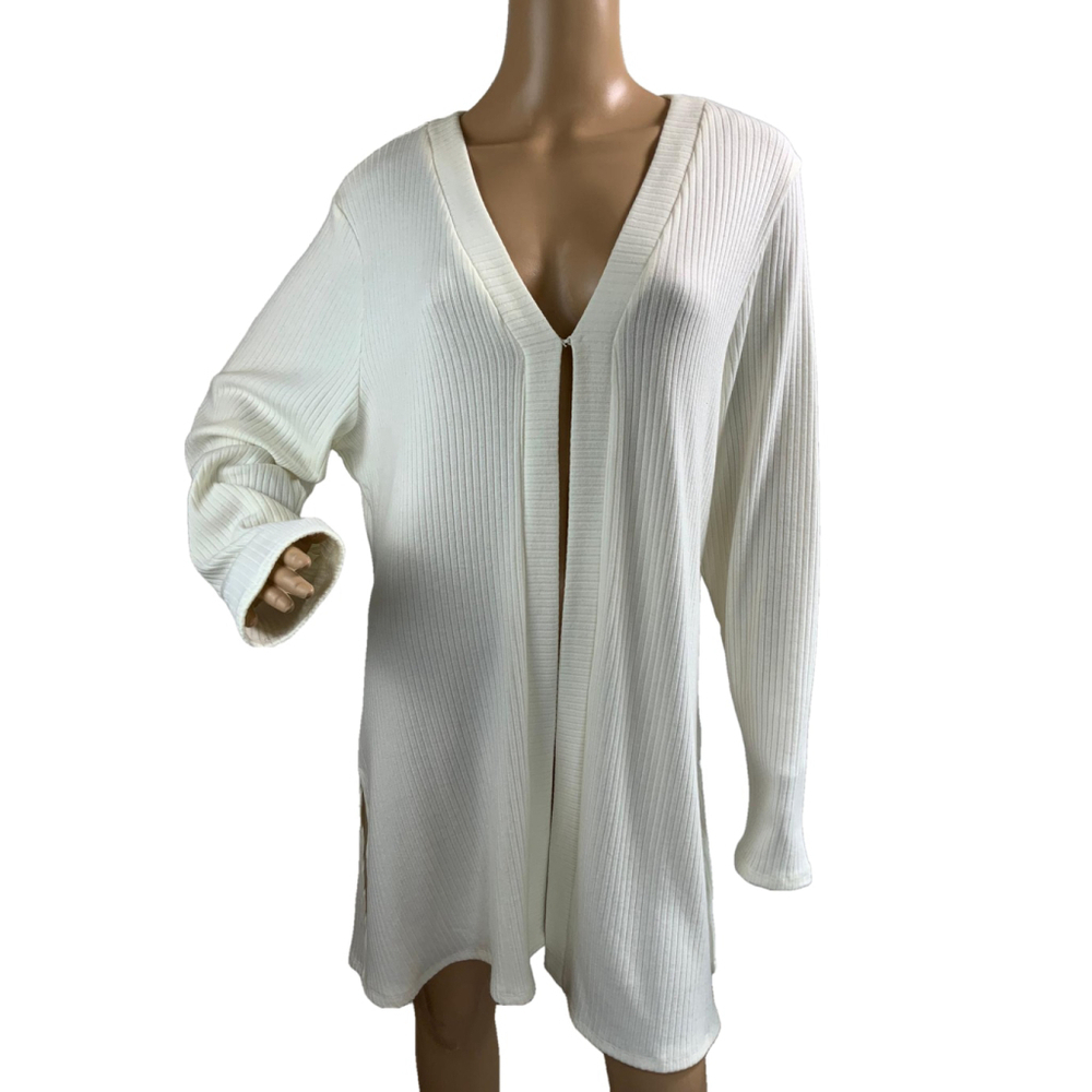 Vince Camuto Women's Open Front Cardigan Sz XL Off White Ribbed Knit V-Neck Boho - Picture 2 of 14
